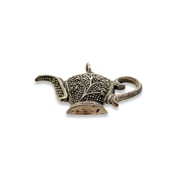 Vintage Marcasite Stone Silver Teapot / Solid Ste… - image 5