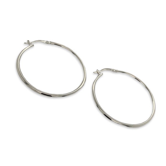 Big Silver Hoop Earrings / Solid Sterling 925 / H… - image 2