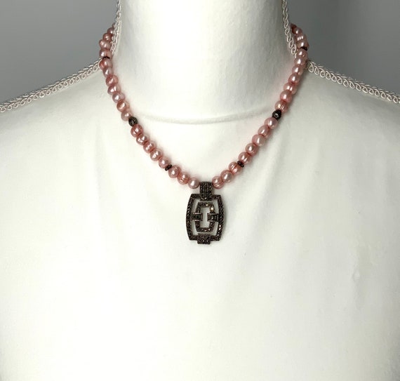 Vintage Silver, Baroque Pink Cultured Pearls, Mar… - image 2