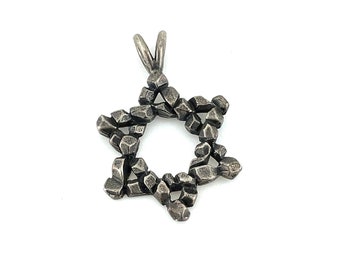 Vintage Silver Star of David Pendant / Sterling Silver 925 / Natural Patina / Unique Style