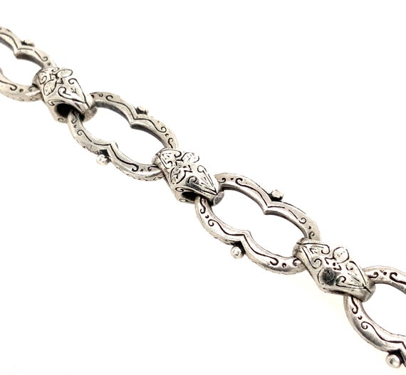 Vintage Silver Link & Garnet Bracelet / Solid Ste… - image 5