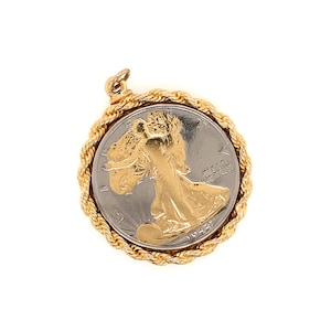 Vintage Gold Plated Replica US Silver Walking Liberty Half Dollar Coin Pendant / Gold Plated and Silver Plated / VTG US Half Dollar Pendant