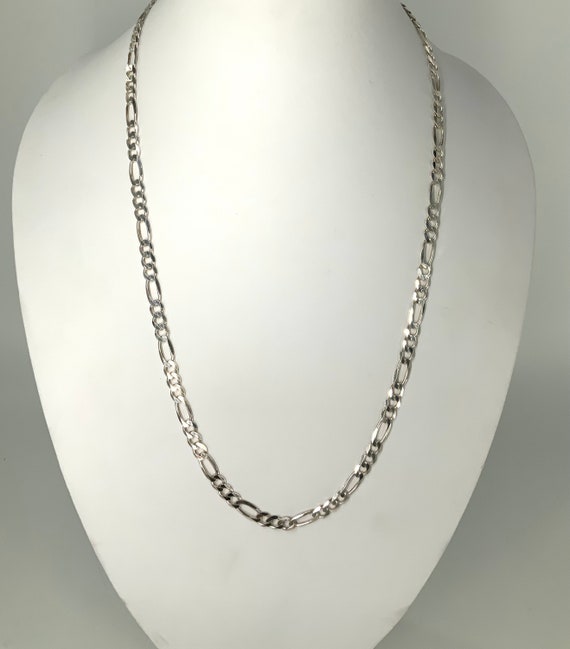 Long Vintage Silver Figaro Chain / Solid Sterling… - image 1