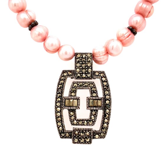 Vintage Silver, Baroque Pink Cultured Pearls, Mar… - image 1