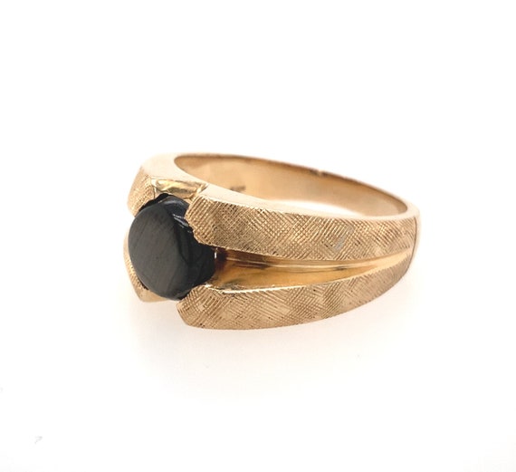 Vintage Men’s Black Star Sapphire Gold Ring / Sol… - image 4