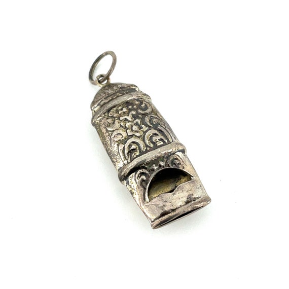 Vintage Silver Repousse Whistle Pendant / Sterling