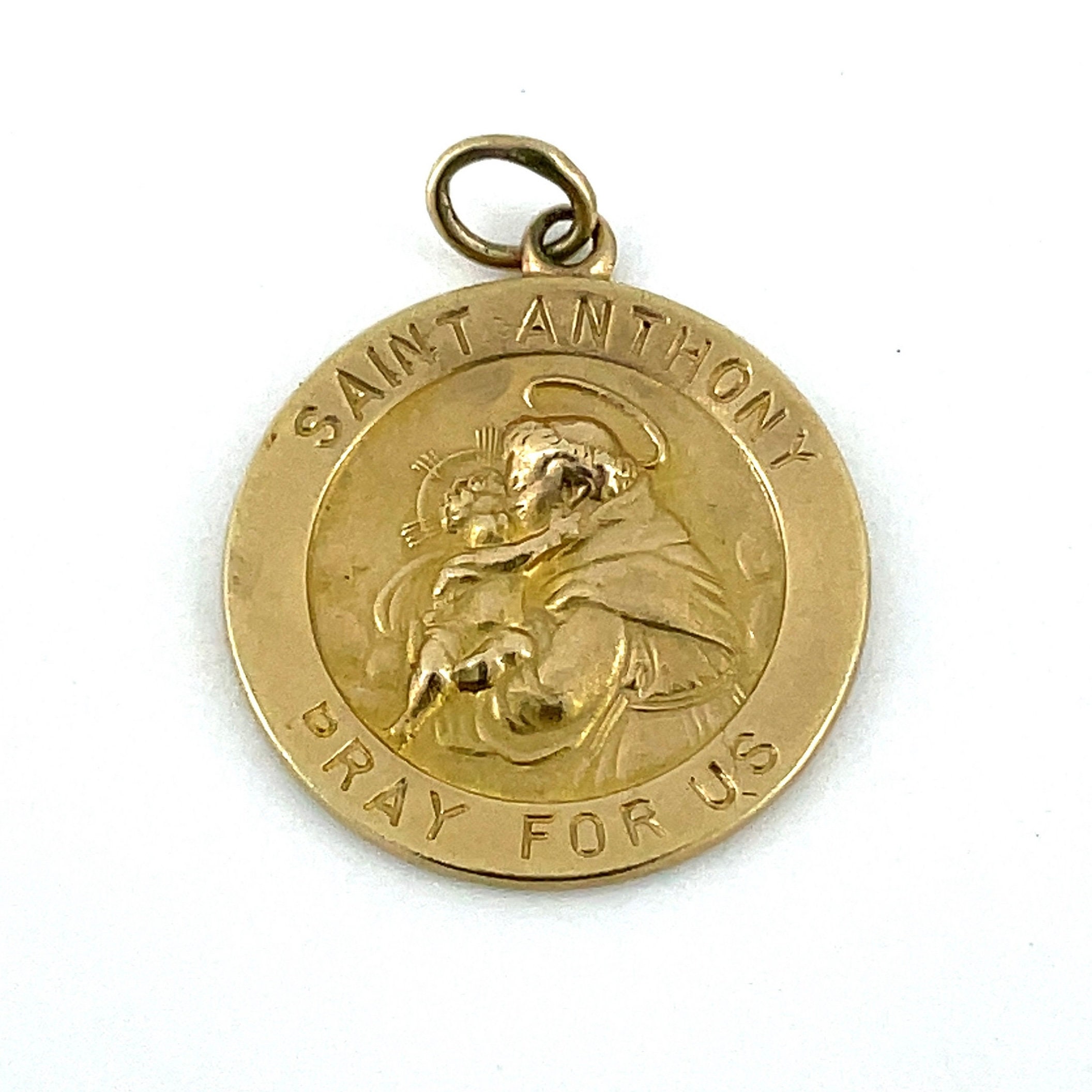 14K Gold Saint Anthony Pray for Us Pendant Genuine Yellow Gold