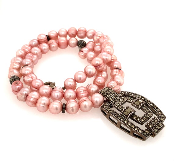 Vintage Silver, Baroque Pink Cultured Pearls, Mar… - image 5