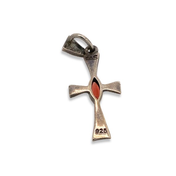 Vintage Garnet Silver Cross Pendant / Solid Sterl… - image 7