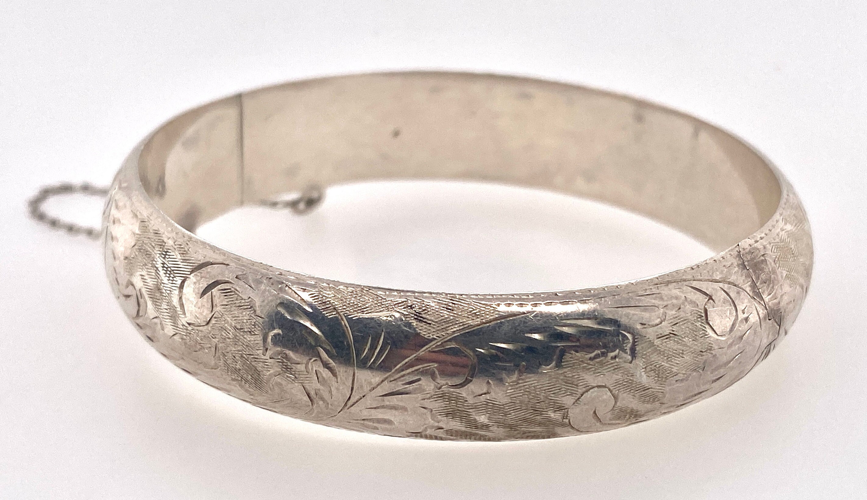 Vintage Engraved Hinged Bangle Bracelet W/ Safety Chain Etsy