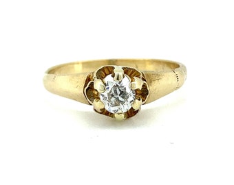 Vintage Diamond Solitaire Ring / 14K Yellow gold / 0.25ct European Cut Diamond / Size 5.5