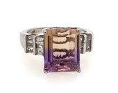 Modern STS Jewels Silver, Ametrine Stone Cubic Zirconia Ring Solid Sterling 925 Amertrine Stone and CZ Ring Size 7 US