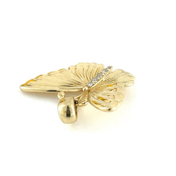 14K Gold & Diamond Butterfly Pendant / Genuine Ye… - image 3