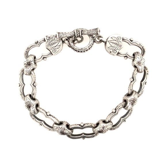 Vintage Silver Link & Garnet Bracelet / Solid Ste… - image 3