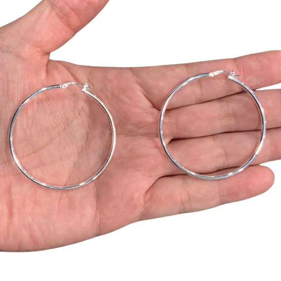 Big Silver Hoop Earrings / Solid Sterling 925 / H… - image 3
