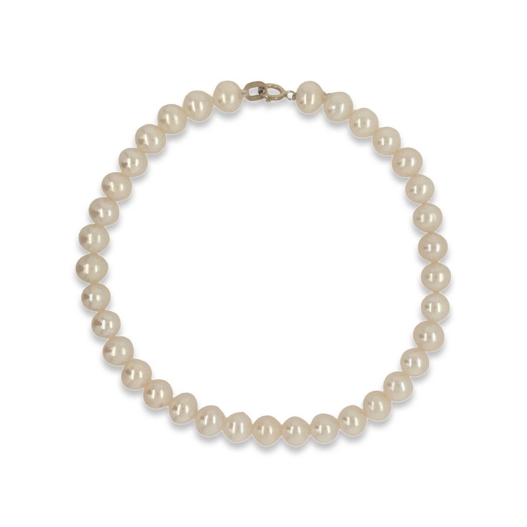 5.0mm Pearls Gold Bracelet / Solid 14K Yellow Gold Clasp / Genuine
