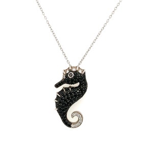 Silber Seepferdchen Zirkonia Anhänger Halskette / 925 Sterling Silber / Echte CZ Steine / 18-20 Zoll verstellbare Kette / 4.6 Gramm
