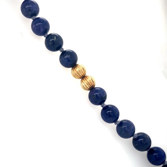 Lapis Stone & Gold Bead Necklace / Solid 14K Yell… - image 3