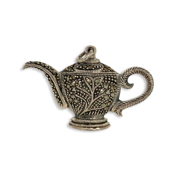 Vintage Marcasite Stone Silver Teapot / Solid Ste… - image 9