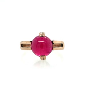 Antique Pinkish Red Ruby Gold Ring / Solid 10K Rose Gold / Cabochon Synthetic Cut Ruby Stone Gold Ring / Size 6.75 US