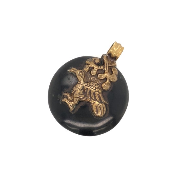 Vintage Zodiac Pendant / Brass and Black Stone / … - image 6