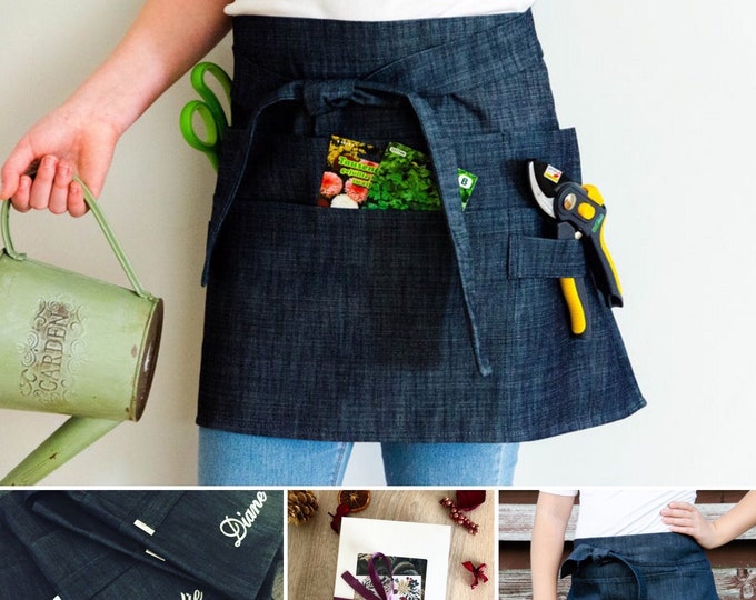 Garden Apron Dark Denim Garden Apron for Woman With Floral Etsy