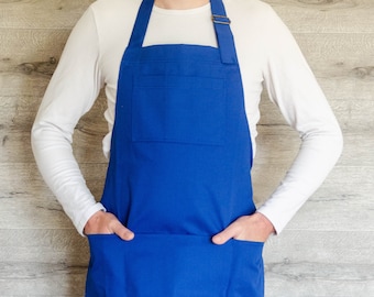 Blue men apron with pockets, grill apron, BBQ apron, apron for men, full apron, garden apron, kitchen apron