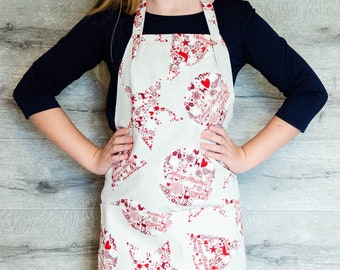 Christmas apron, full kitchen apron for woman with pockets