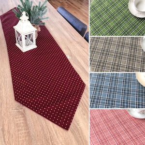 Beautiful Tartan print Table runner. Plaid fabric handmade table runner. Dot print table runner. Mother's day gift. Checkered table runner