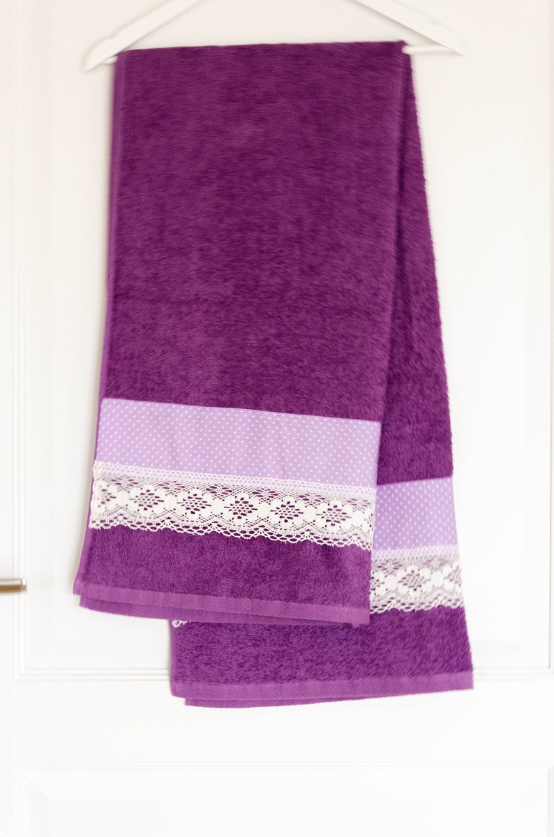 Purple Decorative Bath Towel With Purple Dots Fabric and a Etsy