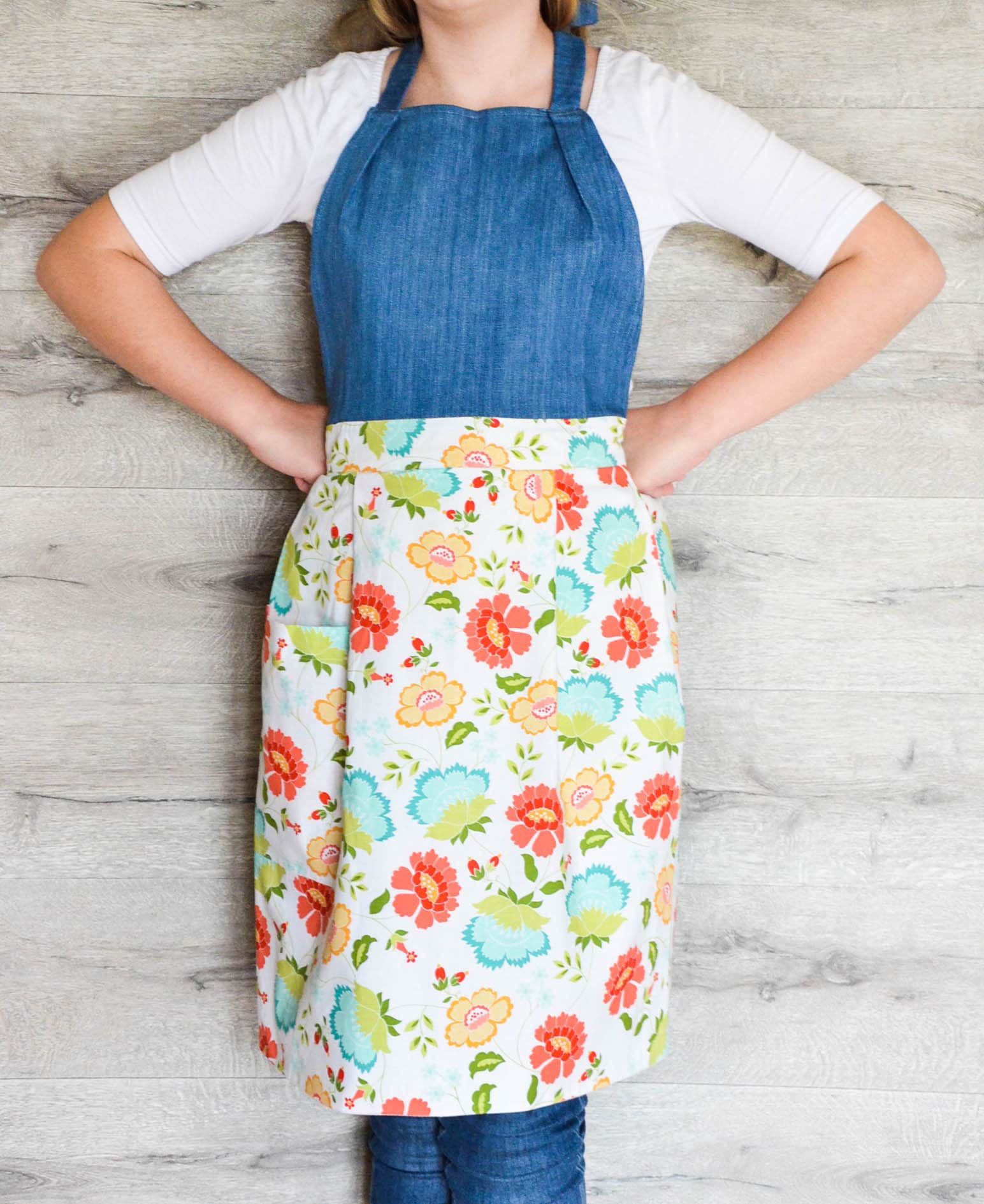 Country Style Denim Full Apron for Woman With Floral Patterns Etsy