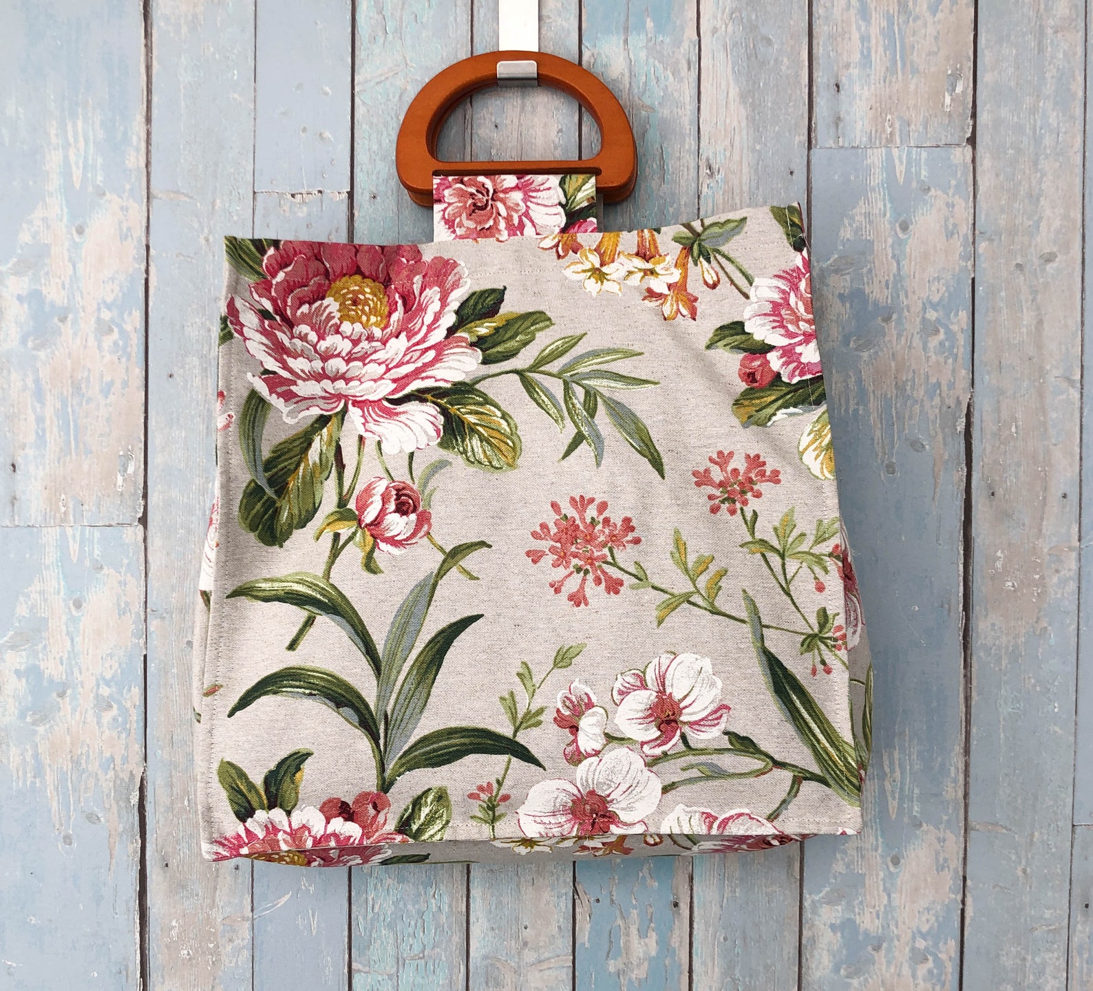 Floral Market Bag. Handmade Shopping Bag. Pink Flowers on Etsy