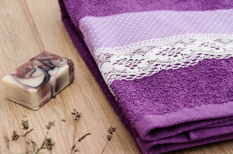 Purple Decorative Bath Towel With Purple Dots Fabric and a Etsy