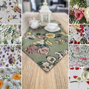 Floral Table runner. Summer flowers handmade table runner. Mother&#39;s day gift. Table runner with flowers pattern.