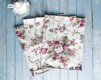 Floral table placemats, handmade roses on cream placemat, fabric table mats, summer table decor, dining table decor, floral placemats set