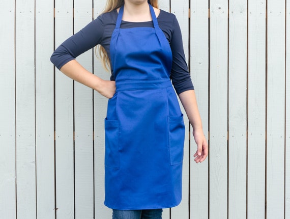 Delantal de cocina de algodón resistente a las gotas de agua con delantales  ajustables para mujer con bolsillos, 10 opciones de color, delantal azul