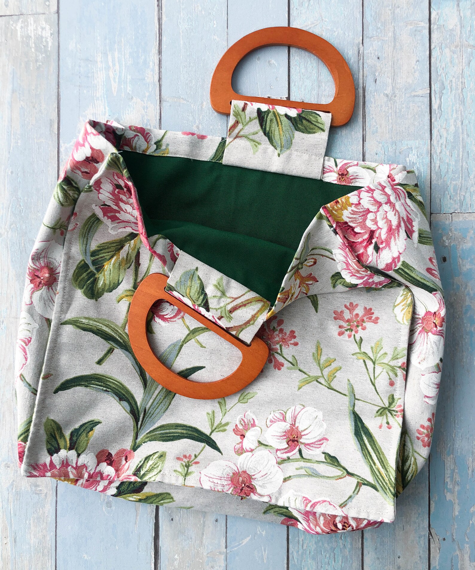 Floral Market Bag. Handmade Shopping Bag. Pink Flowers on Etsy