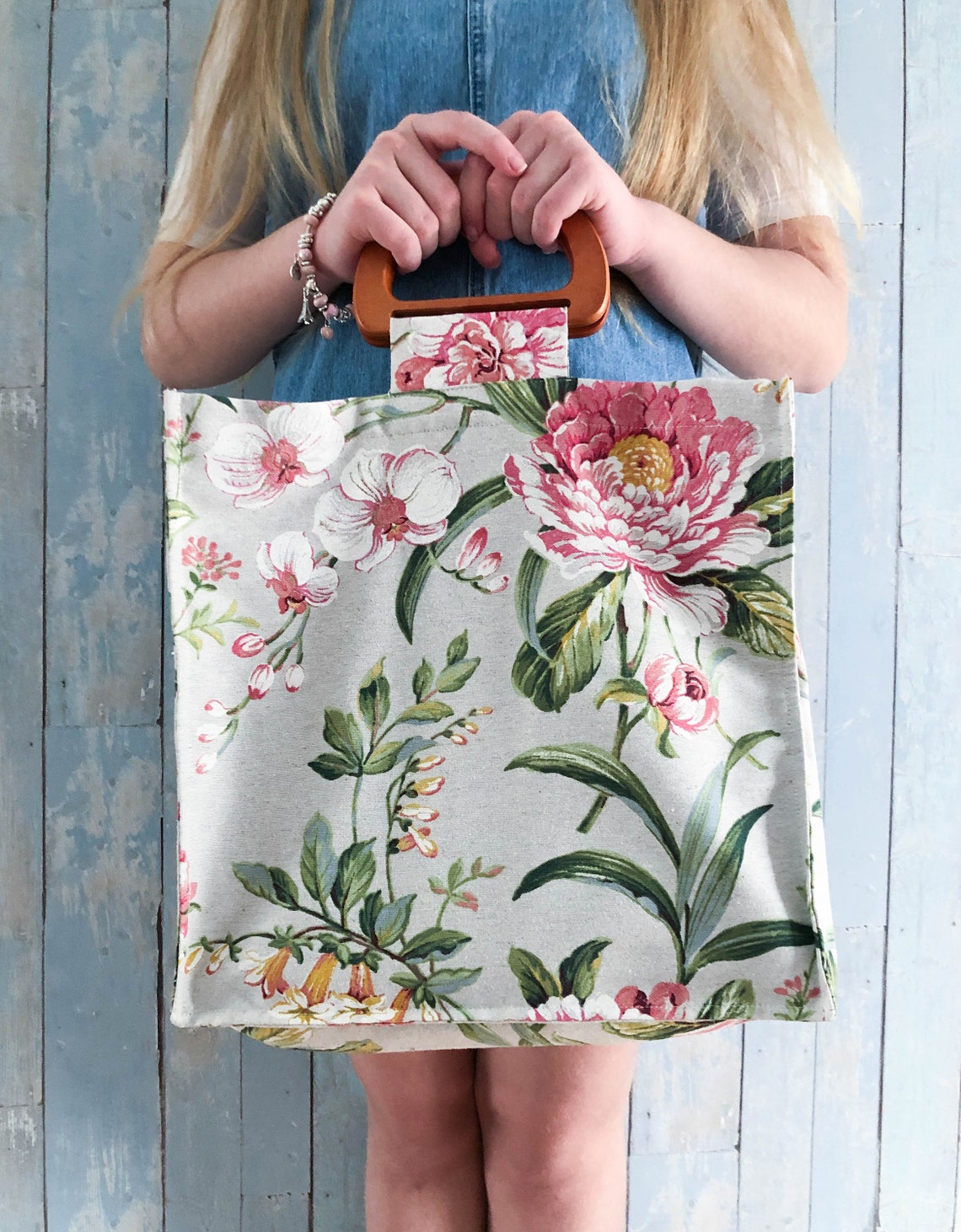 Floral Market Bag. Handmade Shopping Bag. Pink Flowers on Etsy