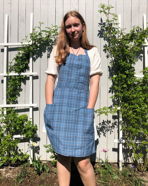 blue plaid apron dress Blue Tartan Plaid Farmhouse Apron for Women, Retro Style Woman Apron With  Pockets. Handmade Kitchen Apron. Gift for Mom. Mothers Day Gift