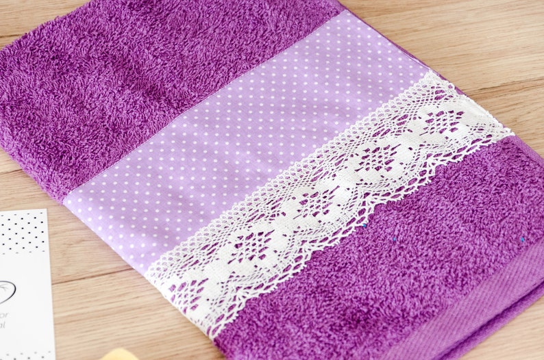 Purple Decorative Hand Towel With Purple Dots Fabric and Lace Etsy