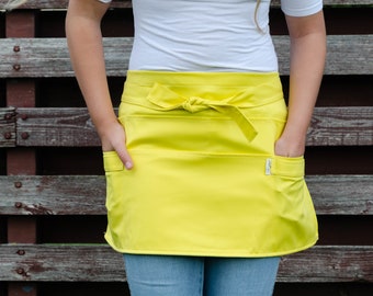 Yellow gardening apron, half garden apron with pockets, work tools apron for garden or home, teacher apron, hairdresser apron, florist apron