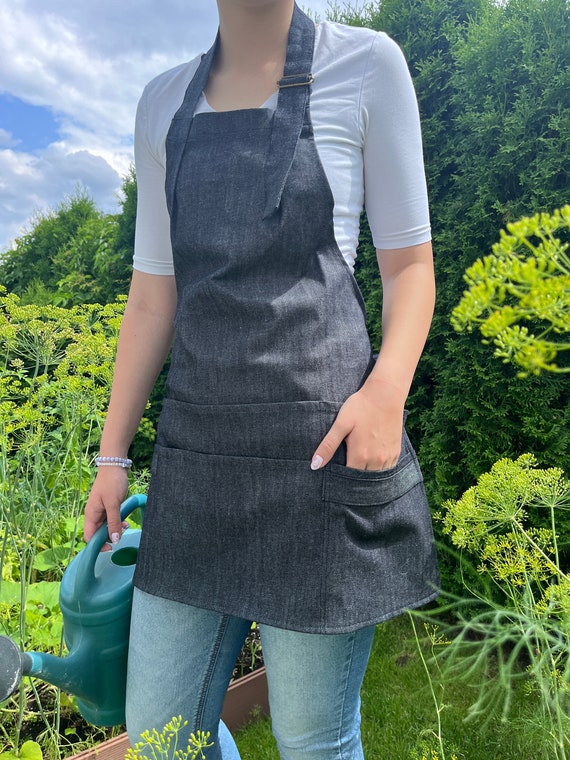 Gartenschürze, Gartenschürze für Damen, Gartenschürze, Schürze mit Taschen, Floristenschürze, dunkelblaue Schürze