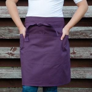 Purple half apron with pockets, waiter apron, bartender apron, cafe apron, unisex knee length apron, work apron, apron for woman, for man