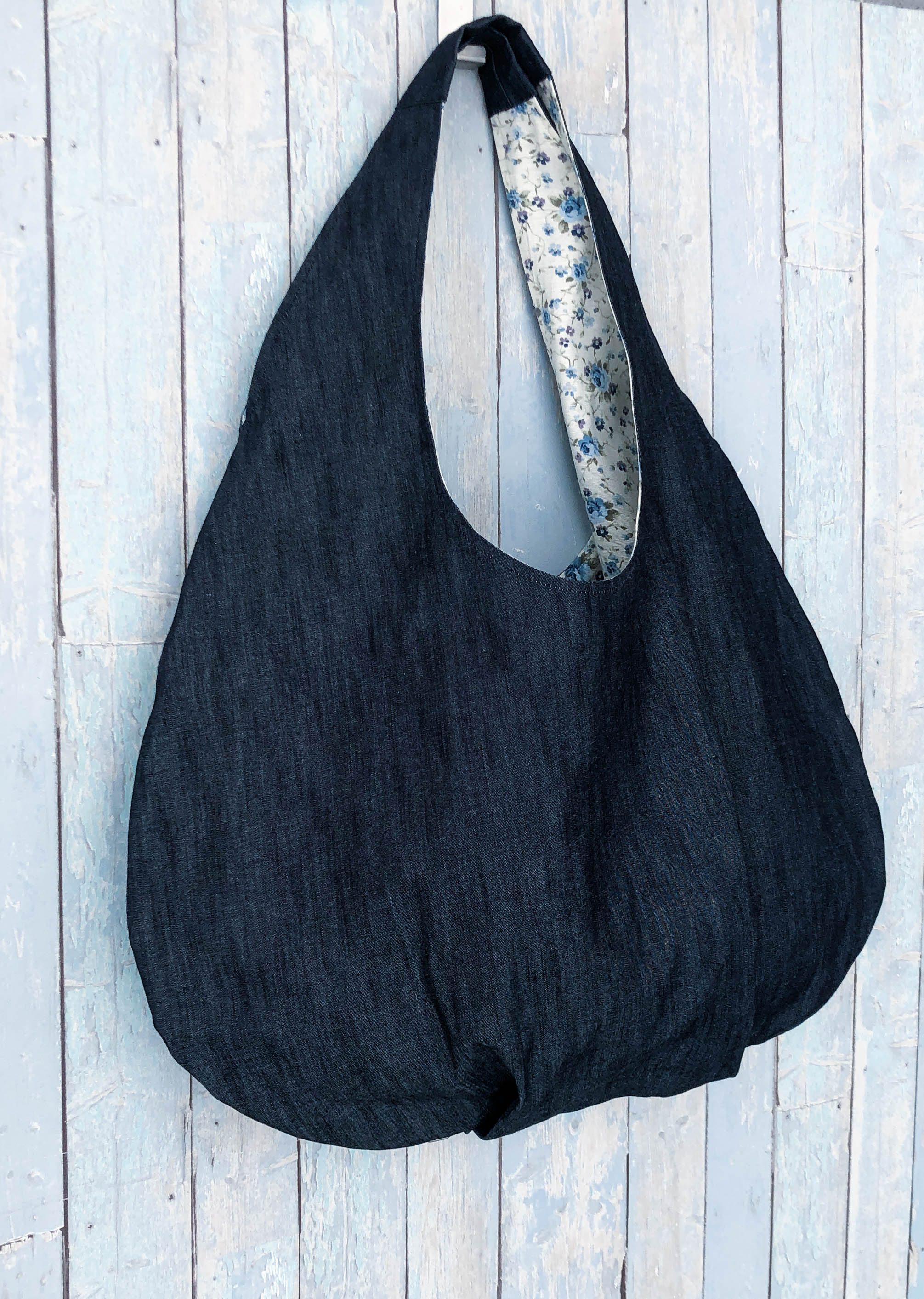 Handmade Denim Hobo Bag. Large Fabric Shopping Bag. Dark Denim Etsy