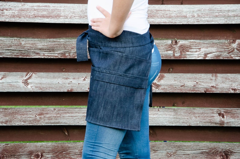 Garden apron, Dark denim apron, multi pocket half apron for garden or home, gardening apron, florist apron, personalized apron image 3