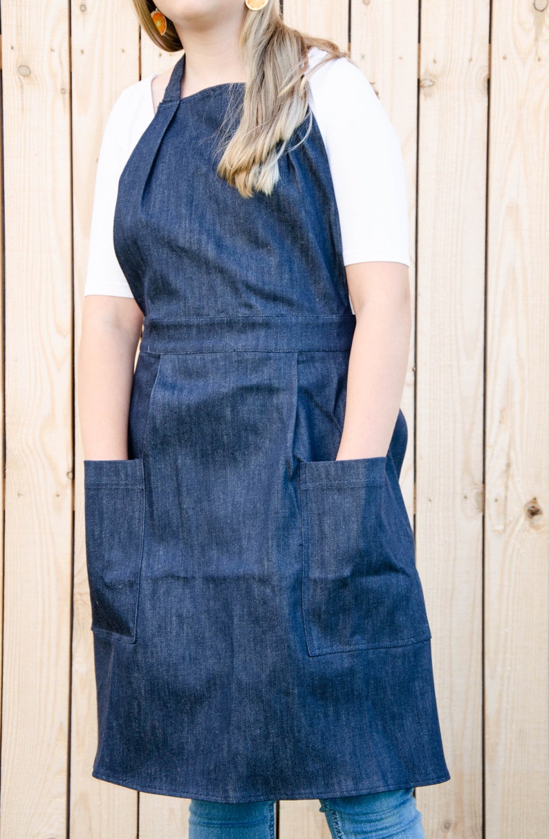 Dark Blue Denim Apron for Women With Pockets Full Apron Etsy