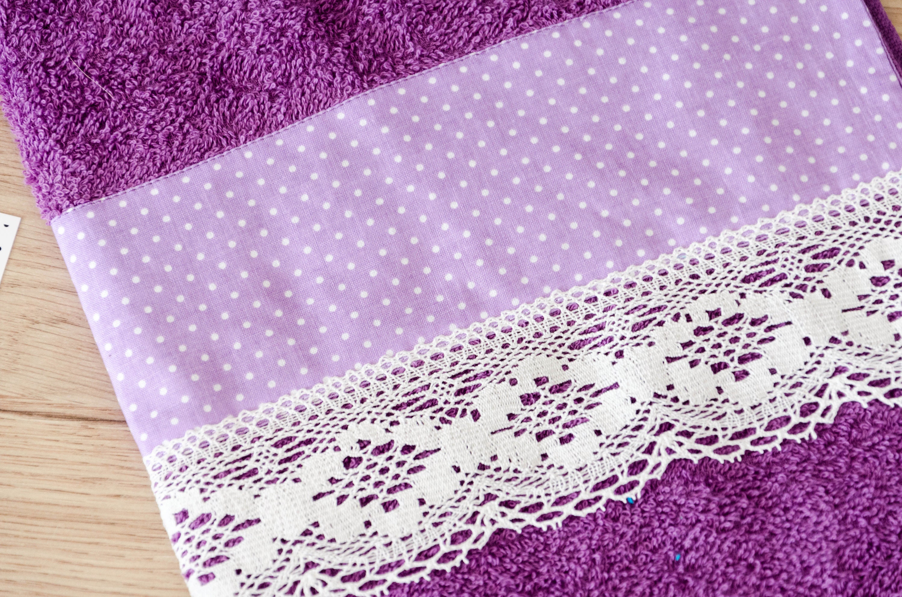 Purple decorative hand towel with purple dots fabric and lace Etsy