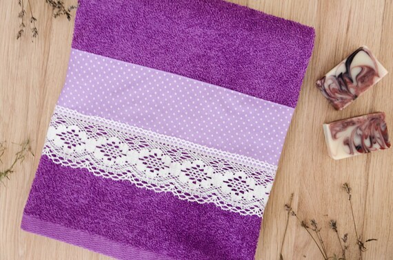 Purple Decorative Bath Towel With A Lace Trim Etsy