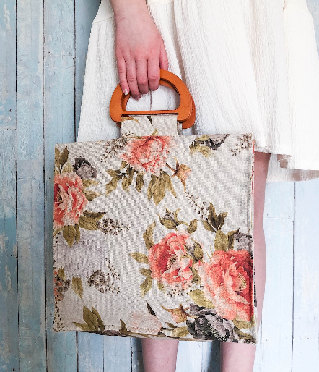 Shopping Bag GroÃƒÂŸe Einkaufstasche Mit Holzgriffen