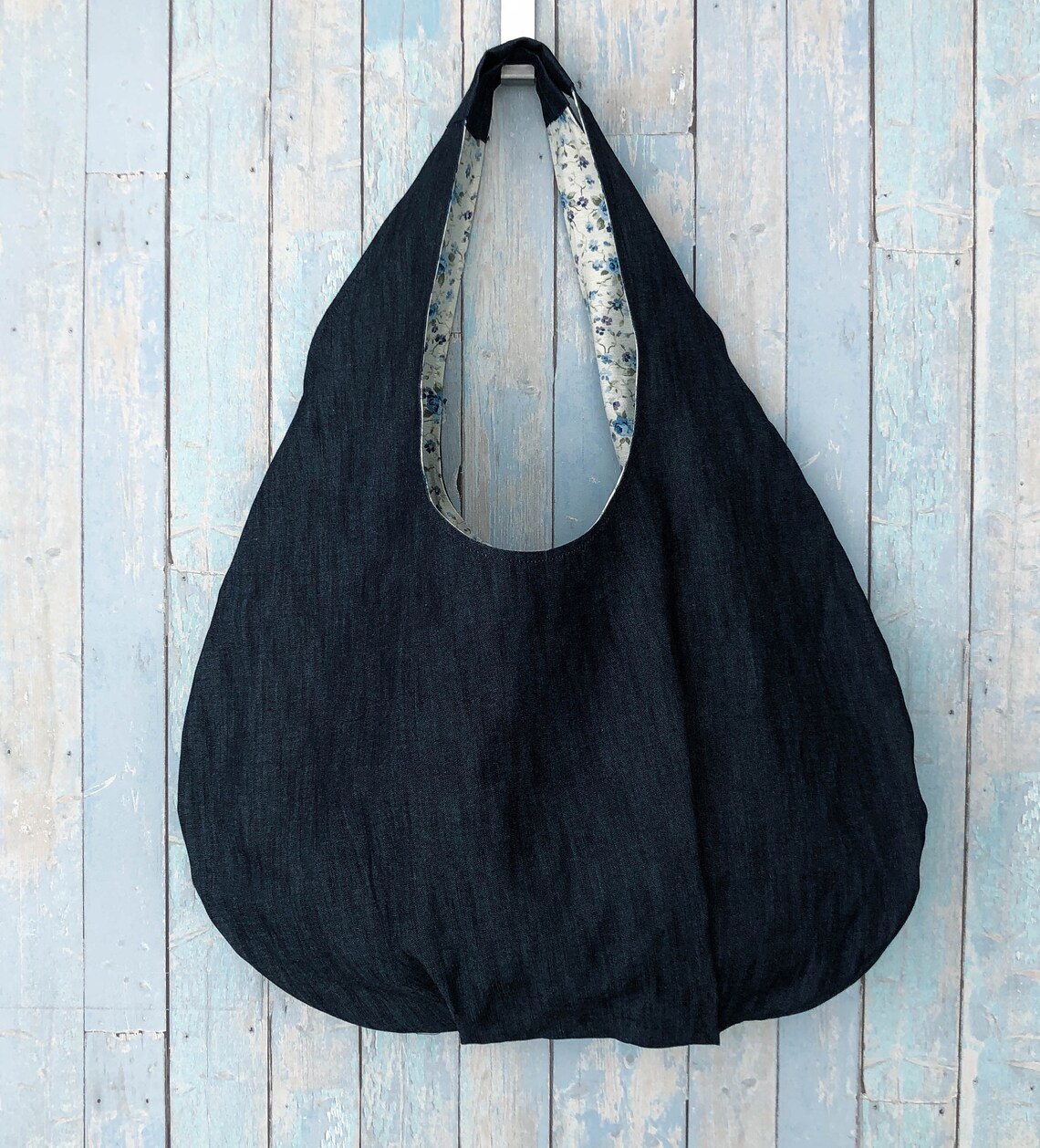 Handmade Denim Hobo Bag. Large Fabric Shopping Bag. Dark Denim Etsy